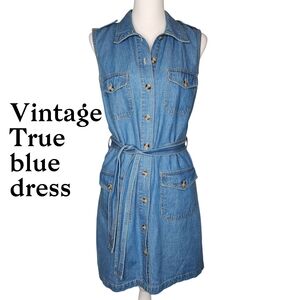 Denim Sleeveless Midi Dress 100% Cotton Vintage Collard Button Up Dress